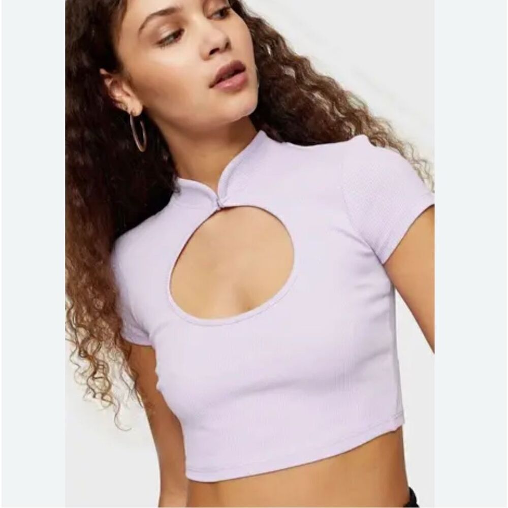 NWT TOPSHOP Women’s Keyhole Crop Top Sz 6 Lavender Ribbed Knit